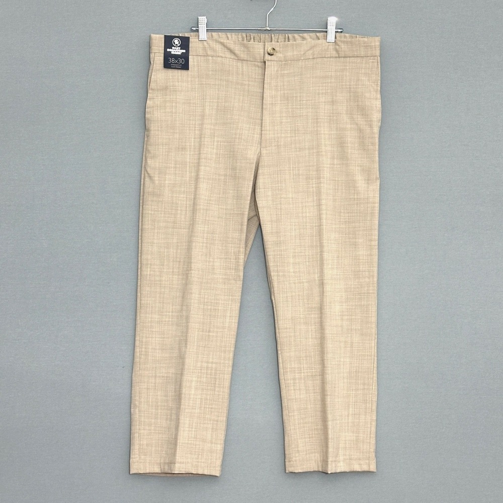 Hart Schaffner Marx Mens 38x30 Tan Straight Fit Flat Front Dress Pants New